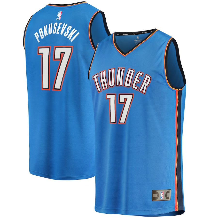 Men Oklahoma City Thunder 17 Aleksej Pokusevski Fanatics Branded Blue 2021-22 Fast Break Replica NBA Jersey
